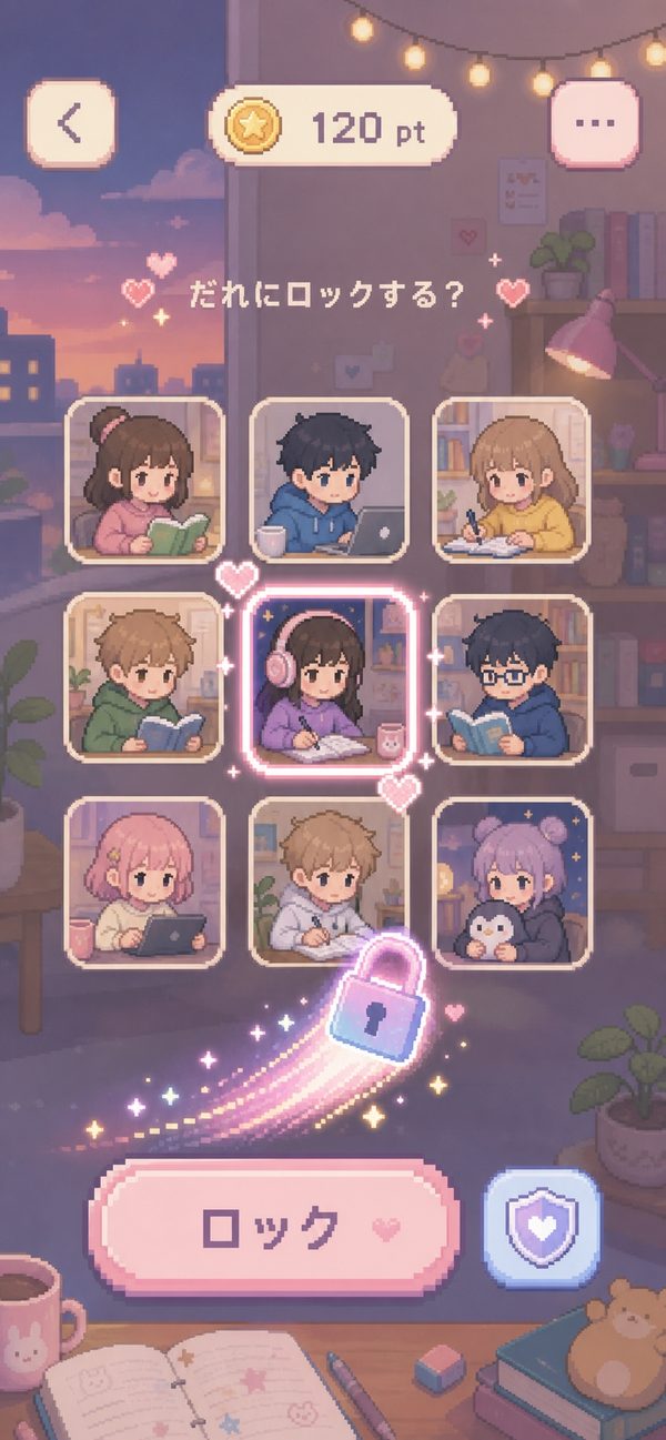 ロックする友達を選ぶ画面